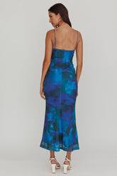 Teava Laced Waist Maxi Dress Print Blue